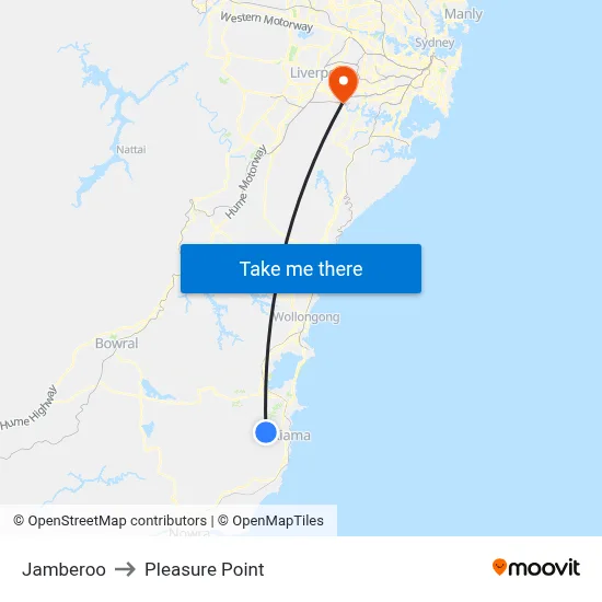 Jamberoo to Pleasure Point map