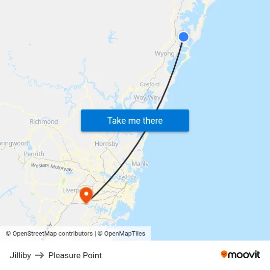 Jilliby to Pleasure Point map