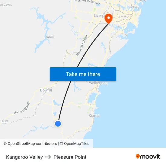 Kangaroo Valley to Pleasure Point map
