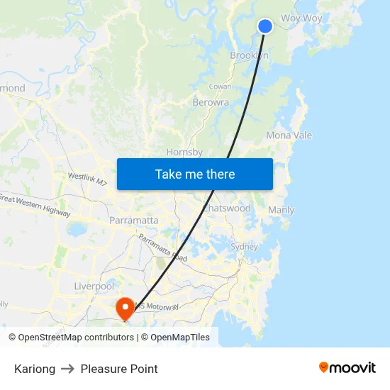 Kariong to Pleasure Point map