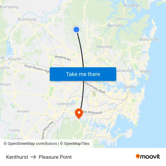 Kenthurst to Pleasure Point map