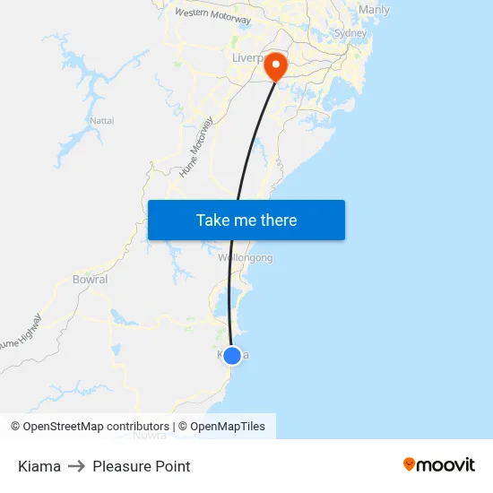 Kiama to Pleasure Point map