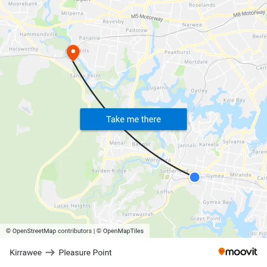 Kirrawee to Pleasure Point map