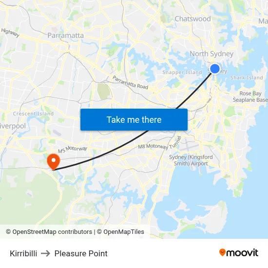 Kirribilli to Pleasure Point map
