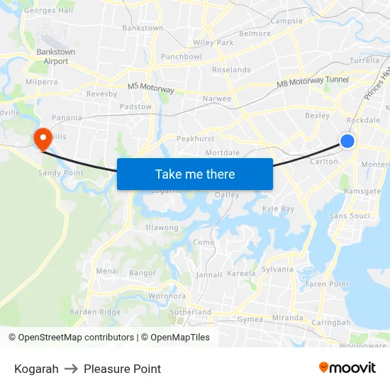 Kogarah to Pleasure Point map
