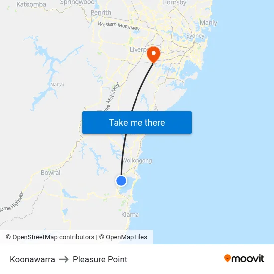 Koonawarra to Pleasure Point map