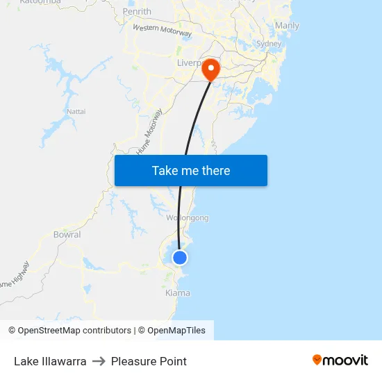 Lake Illawarra to Pleasure Point map