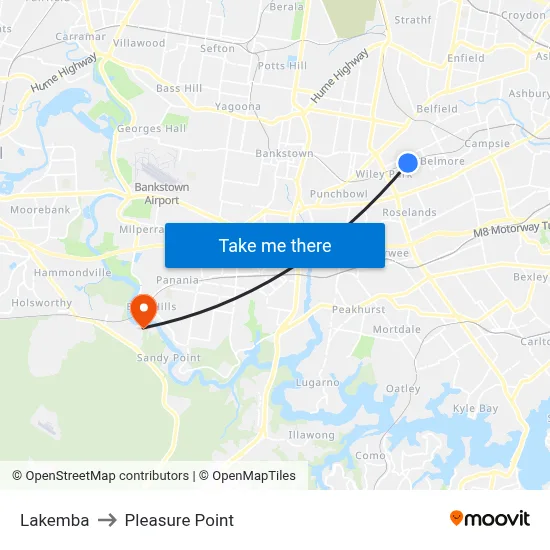 Lakemba to Pleasure Point map