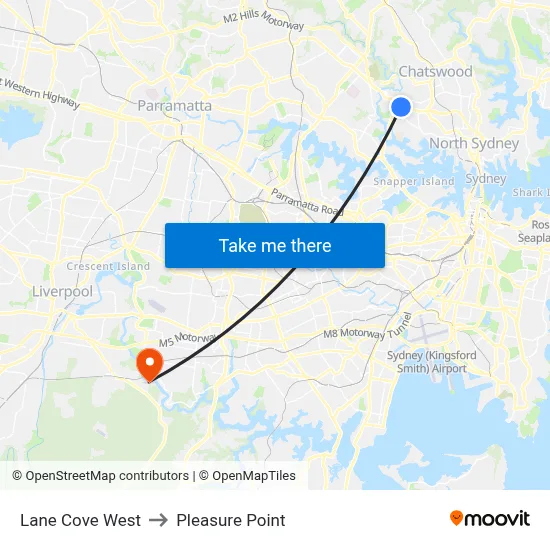 Lane Cove West to Pleasure Point map