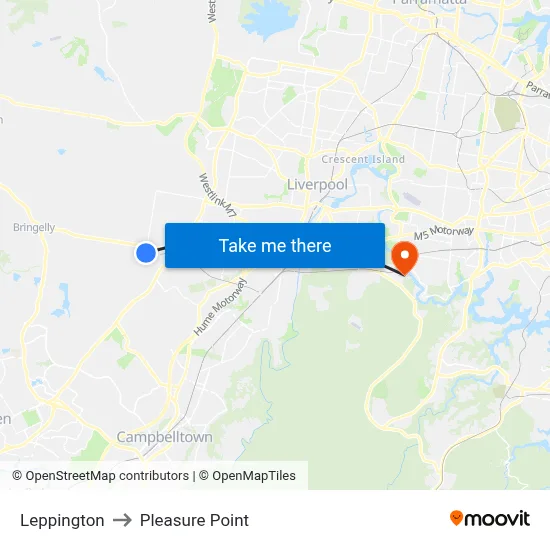 Leppington to Pleasure Point map
