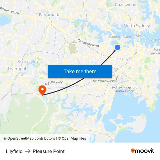 Lilyfield to Pleasure Point map