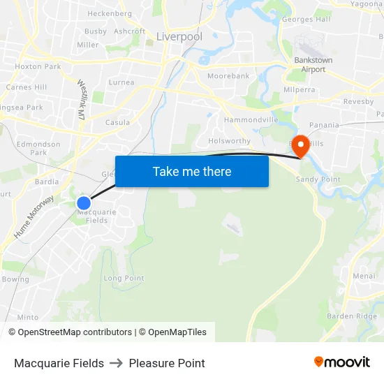 Macquarie Fields to Pleasure Point map