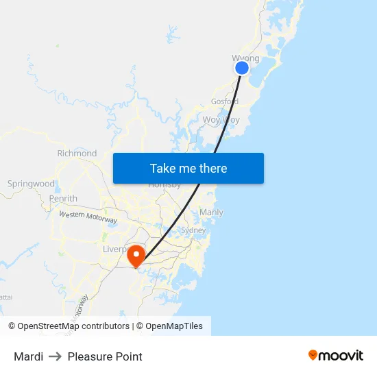 Mardi to Pleasure Point map