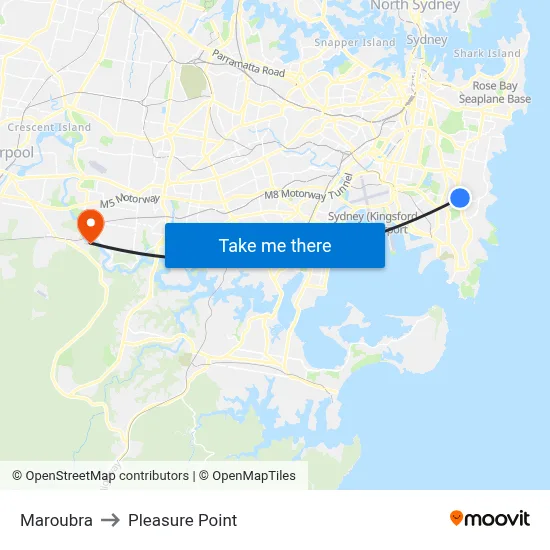 Maroubra to Pleasure Point map