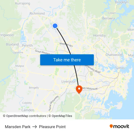 Marsden Park to Pleasure Point map