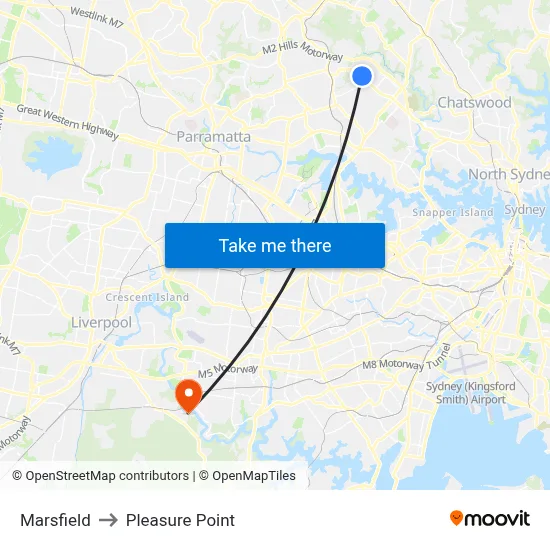 Marsfield to Pleasure Point map