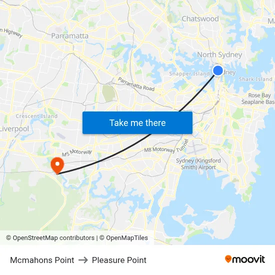 Mcmahons Point to Pleasure Point map