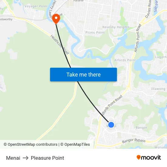 Menai to Pleasure Point map