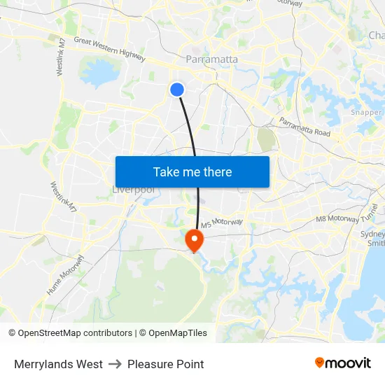 Merrylands West to Pleasure Point map