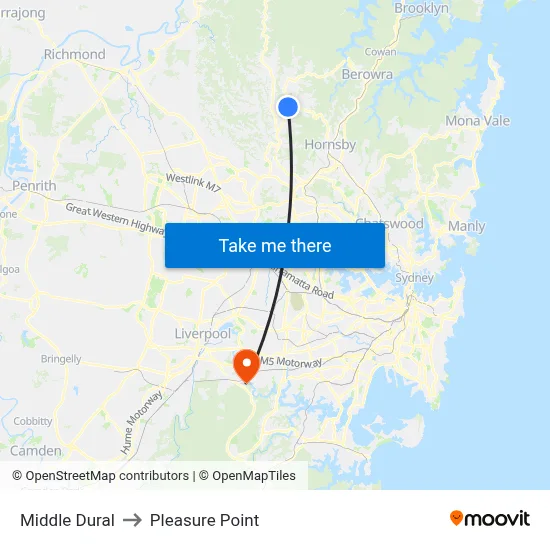 Middle Dural to Pleasure Point map