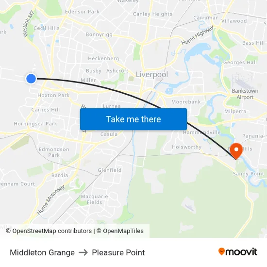 Middleton Grange to Pleasure Point map