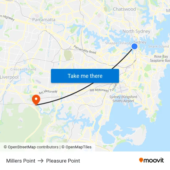 Millers Point to Pleasure Point map