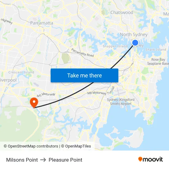 Milsons Point to Pleasure Point map