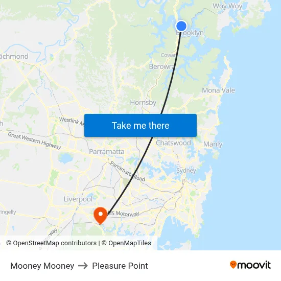 Mooney Mooney to Pleasure Point map