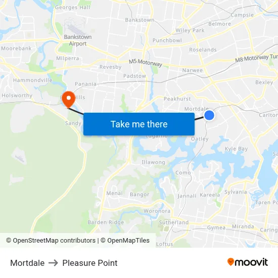 Mortdale to Pleasure Point map