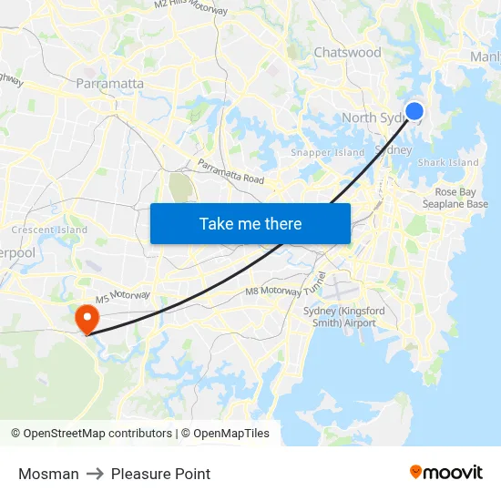 Mosman to Pleasure Point map