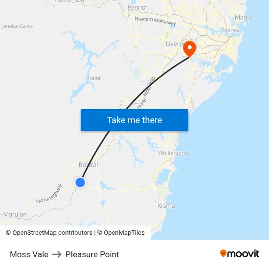 Moss Vale to Pleasure Point map