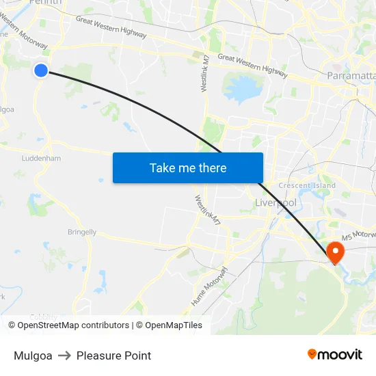 Mulgoa to Pleasure Point map