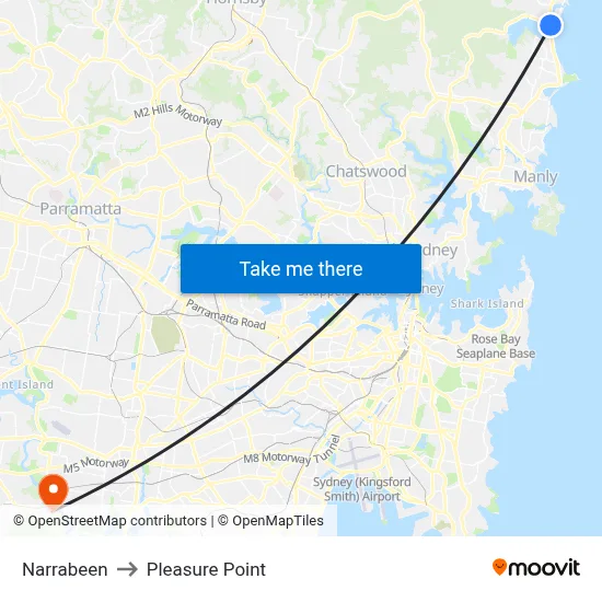 Narrabeen to Pleasure Point map