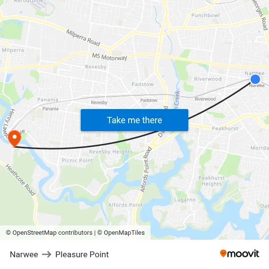 Narwee to Pleasure Point map