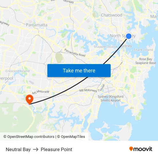 Neutral Bay to Pleasure Point map