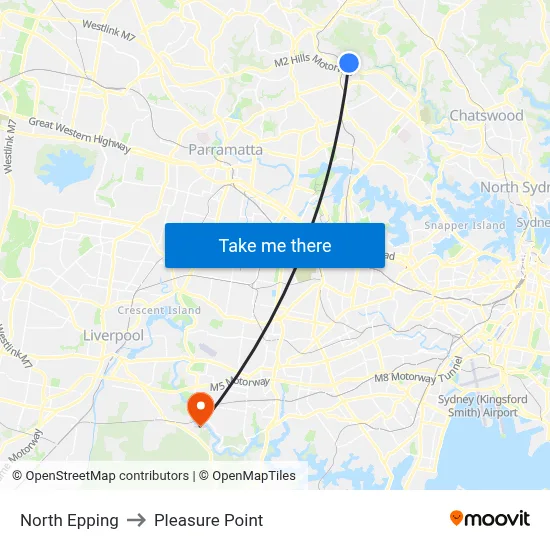 North Epping to Pleasure Point map