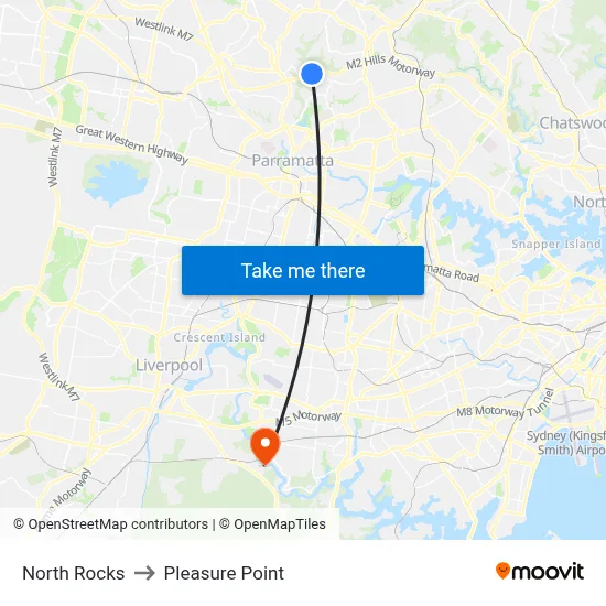 North Rocks to Pleasure Point map