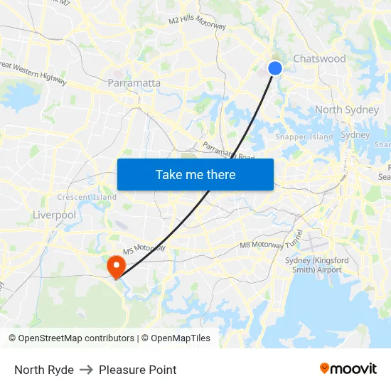 North Ryde to Pleasure Point map