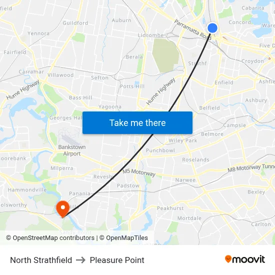 North Strathfield to Pleasure Point map