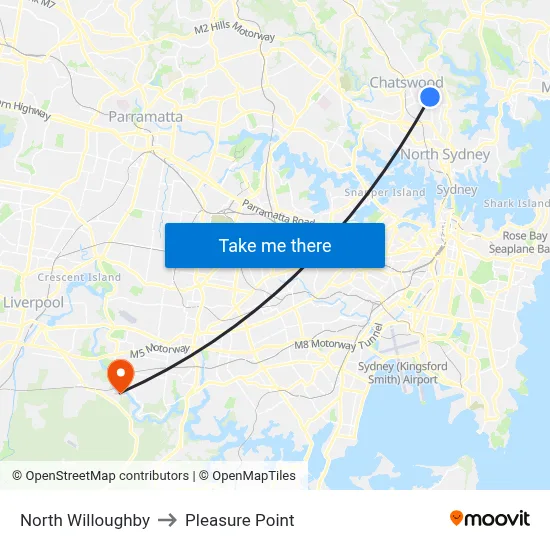 North Willoughby to Pleasure Point map