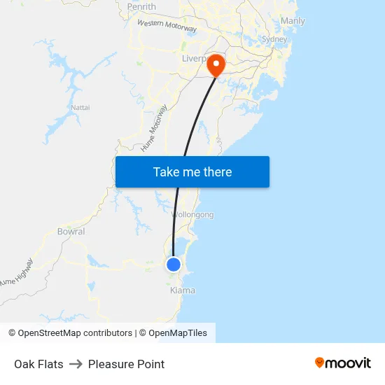 Oak Flats to Pleasure Point map