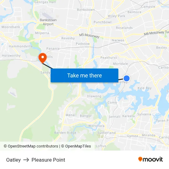 Oatley to Pleasure Point map