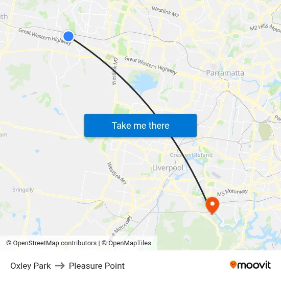 Oxley Park to Pleasure Point map