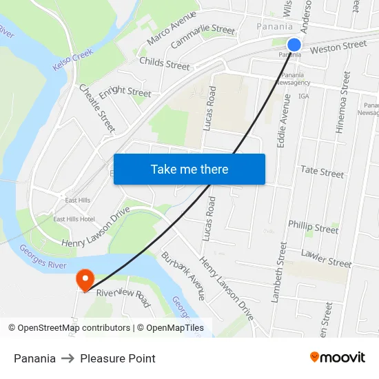 Panania to Pleasure Point map