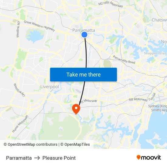 Parramatta to Pleasure Point map