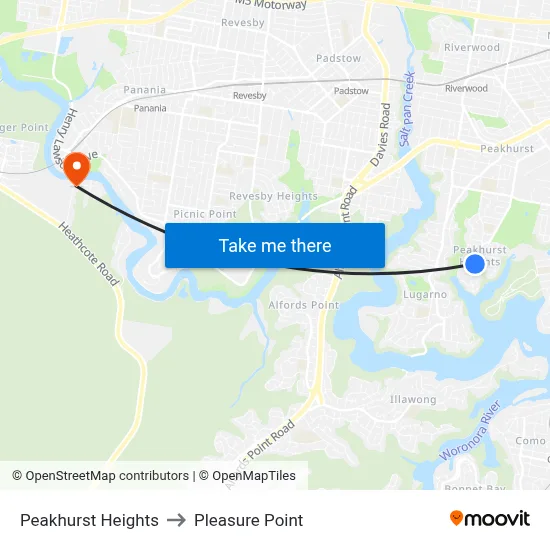 Peakhurst Heights to Pleasure Point map