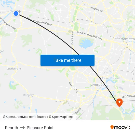 Penrith to Pleasure Point map
