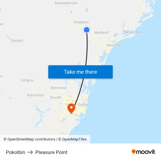 Pokolbin to Pleasure Point map