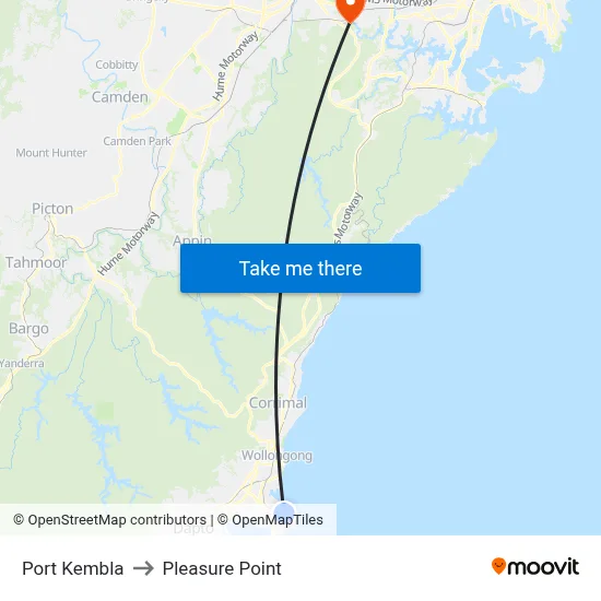 Port Kembla to Pleasure Point map