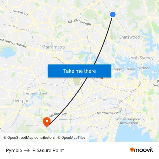 Pymble to Pleasure Point map